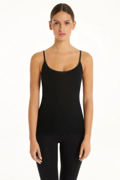 Spaghetti Strap Tank Top In 100% Ribbed Cotton And Satin - Tank Tops - Women | Tezenis