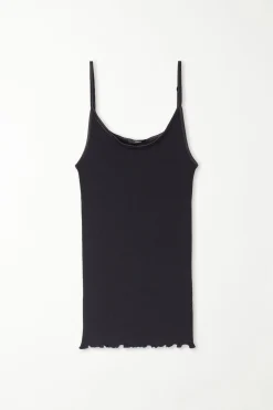 Spaghetti Strap Tank Top In 100% Ribbed Cotton And Satin - Tank Tops - Women | Tezenis