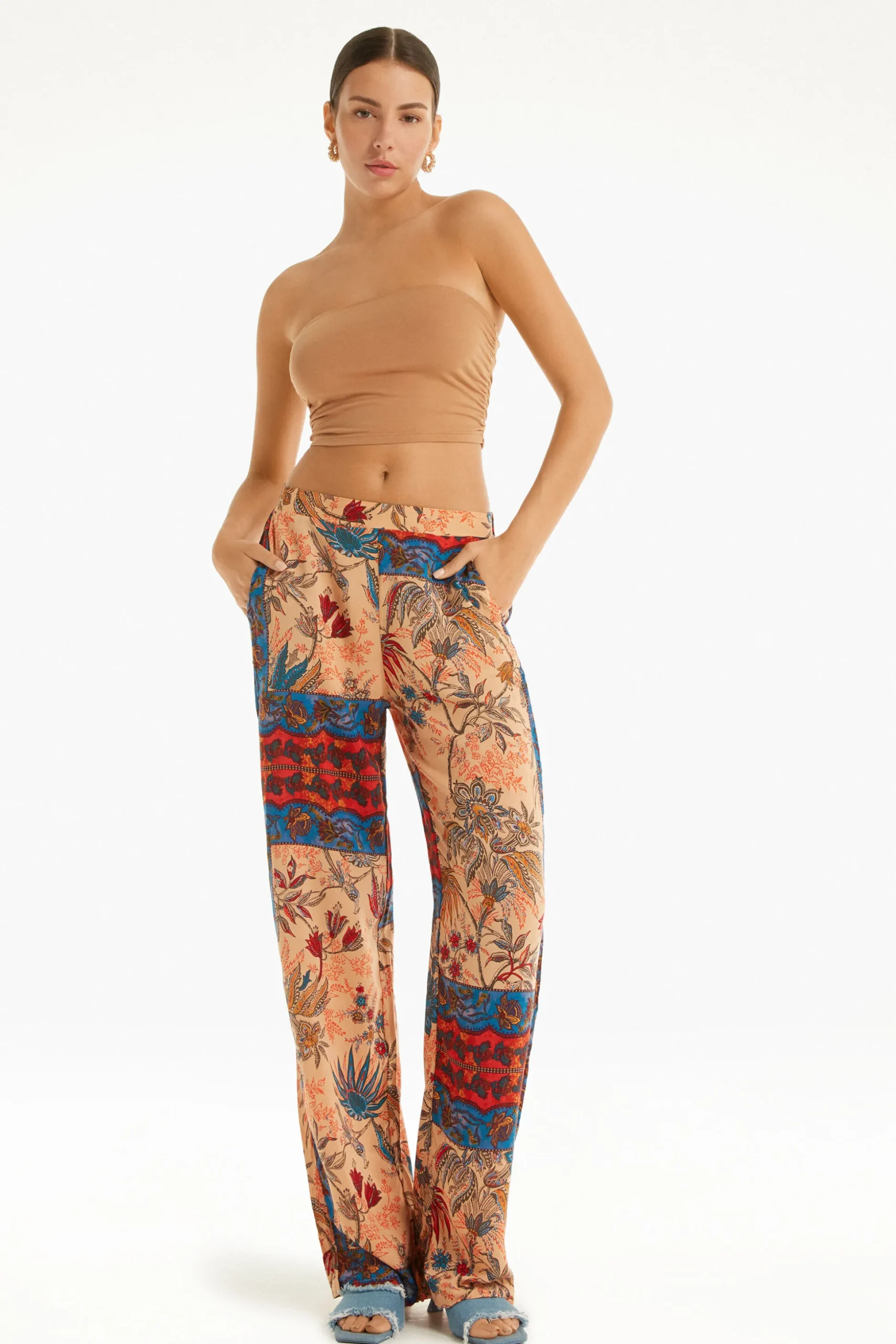 Straight-Leg Viscose Fabric Pants - Pants - Women | Tezenis