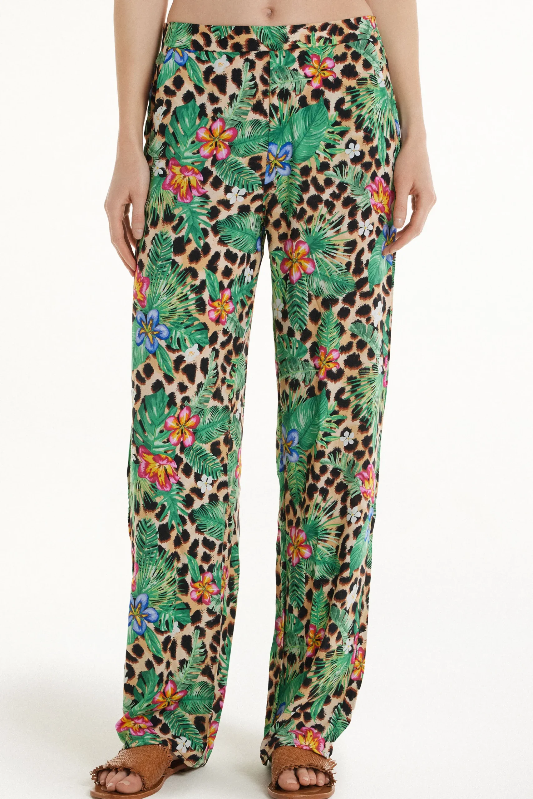 Straight-Leg Viscose Fabric Pants - Pants - Women | Tezenis