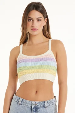 Striped Full-Fashioned Cotton Very Cropped Top - Tank Tops - Women | Tezenis
