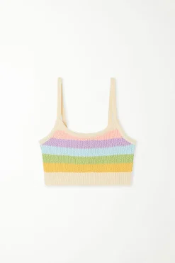 Striped Full-Fashioned Cotton Very Cropped Top - Tank Tops - Women | Tezenis
