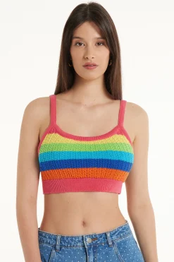 Striped Full-Fashioned Cotton Very Cropped Top - Tank Tops - Women | Tezenis