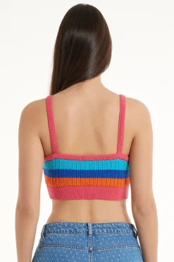 Striped Full-Fashioned Cotton Very Cropped Top - Tank Tops - Women | Tezenis