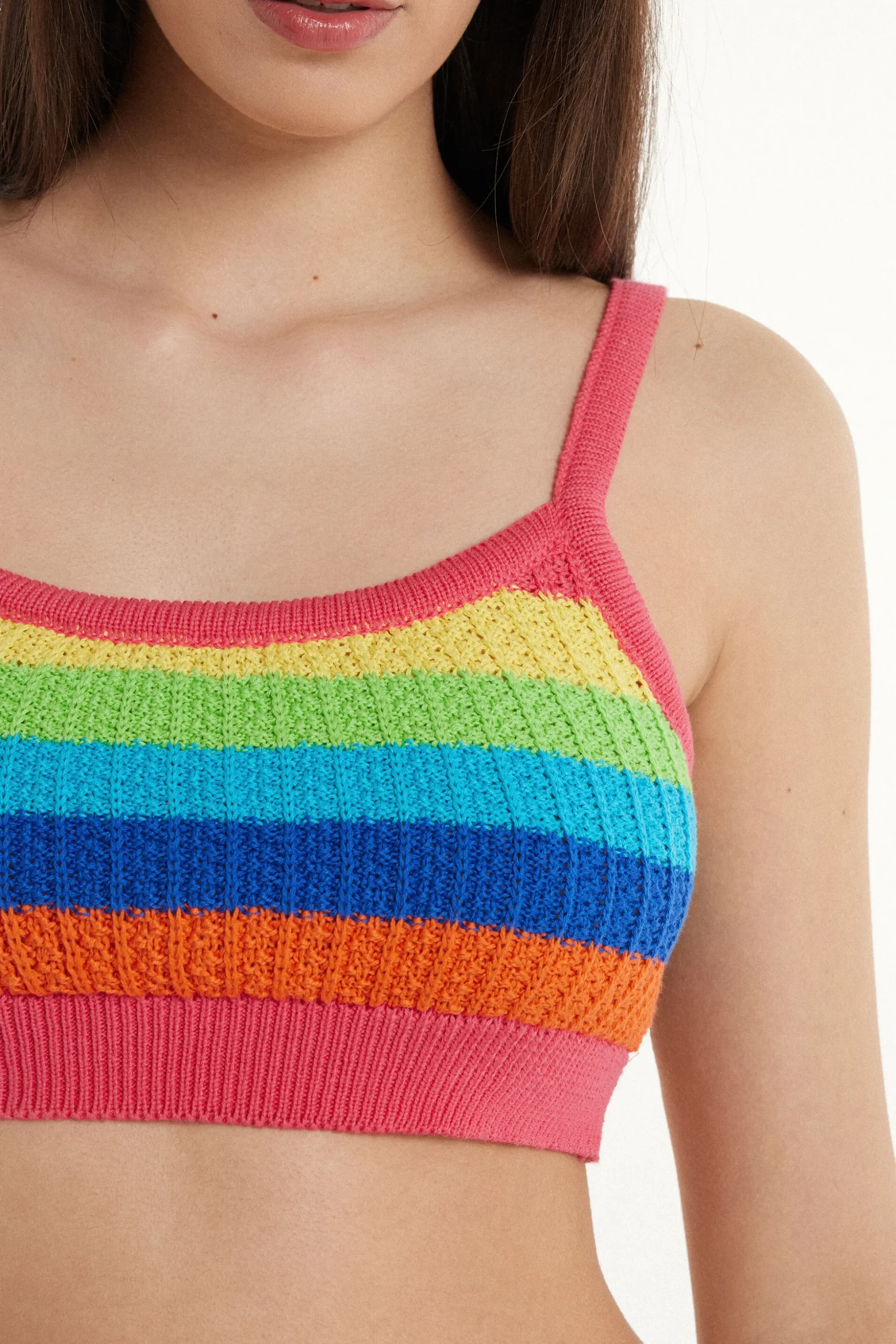 Striped Full-Fashioned Cotton Very Cropped Top - Tank Tops - Women | Tezenis