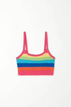 Striped Full-Fashioned Cotton Very Cropped Top - Tank Tops - Women | Tezenis