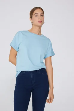 Turned-Up Kimono Sleeve Cotton T-Shirt - Short-Sleeved Tops - Women | Tezenis