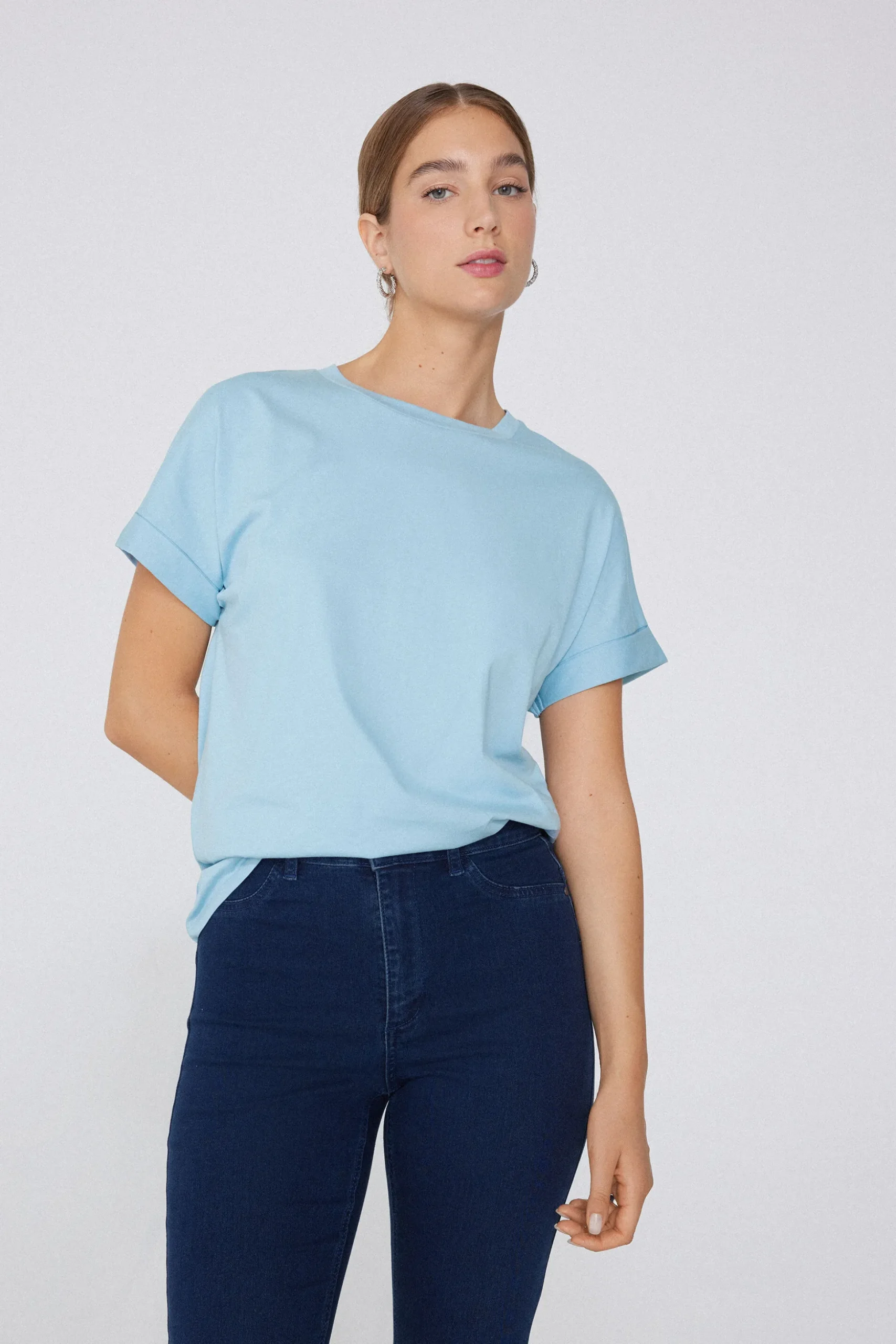 Turned-Up Kimono Sleeve Cotton T-Shirt - Short-Sleeved Tops - Women | Tezenis