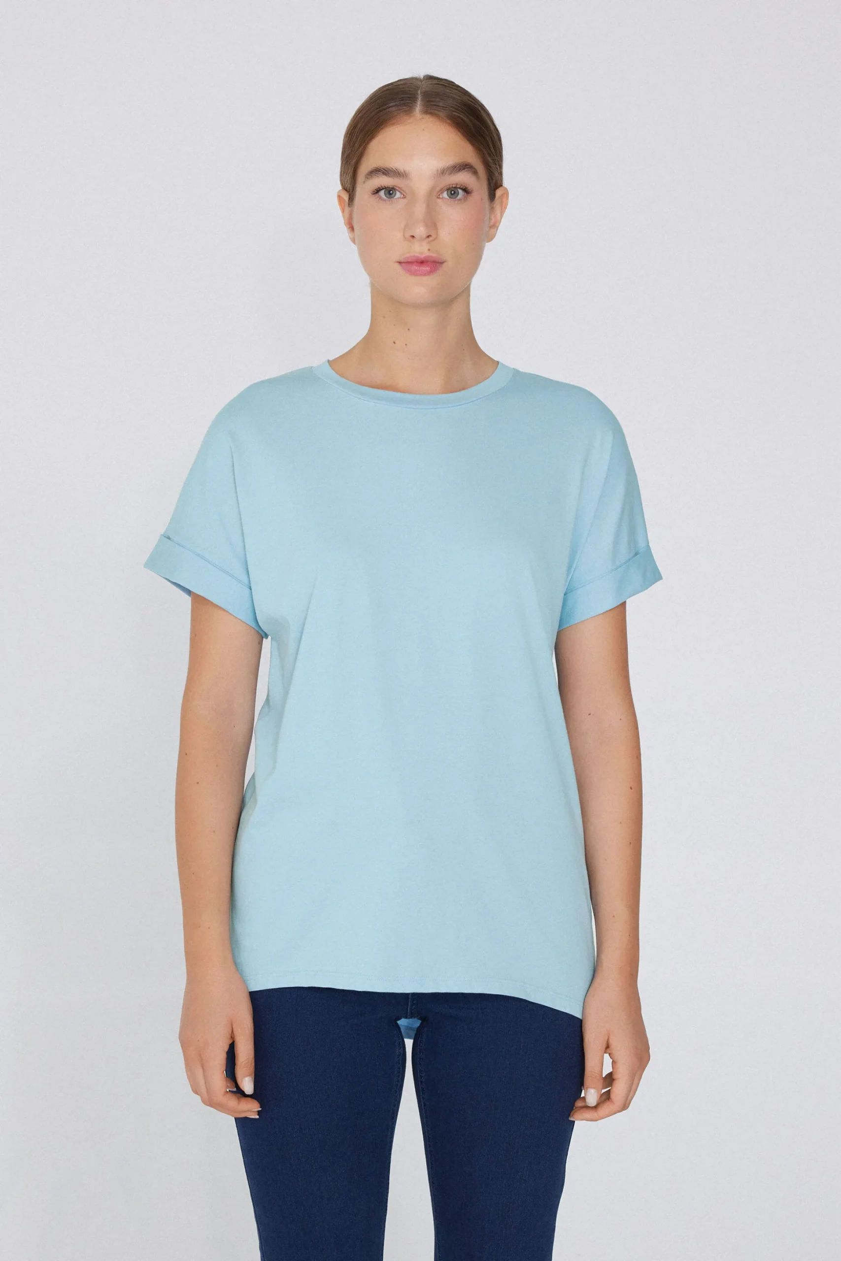 Turned-Up Kimono Sleeve Cotton T-Shirt - Short-Sleeved Tops - Women | Tezenis
