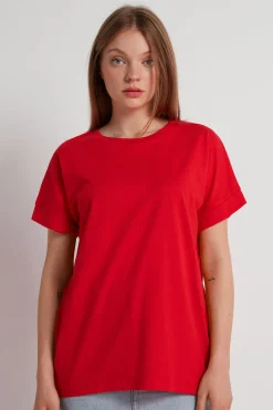 Turned-Up Kimono Sleeve Cotton T-Shirt - Short-Sleeved Tops - Women | Tezenis