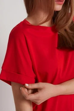 Turned-Up Kimono Sleeve Cotton T-Shirt - Short-Sleeved Tops - Women | Tezenis