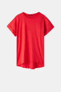 Turned-Up Kimono Sleeve Cotton T-Shirt - Short-Sleeved Tops - Women | Tezenis