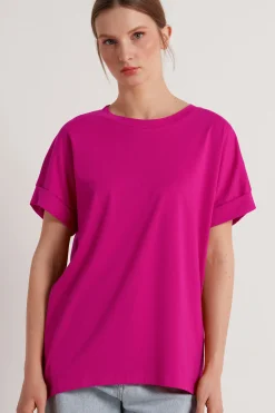 Turned-Up Kimono Sleeve Cotton T-Shirt - Short-Sleeved Tops - Women | Tezenis