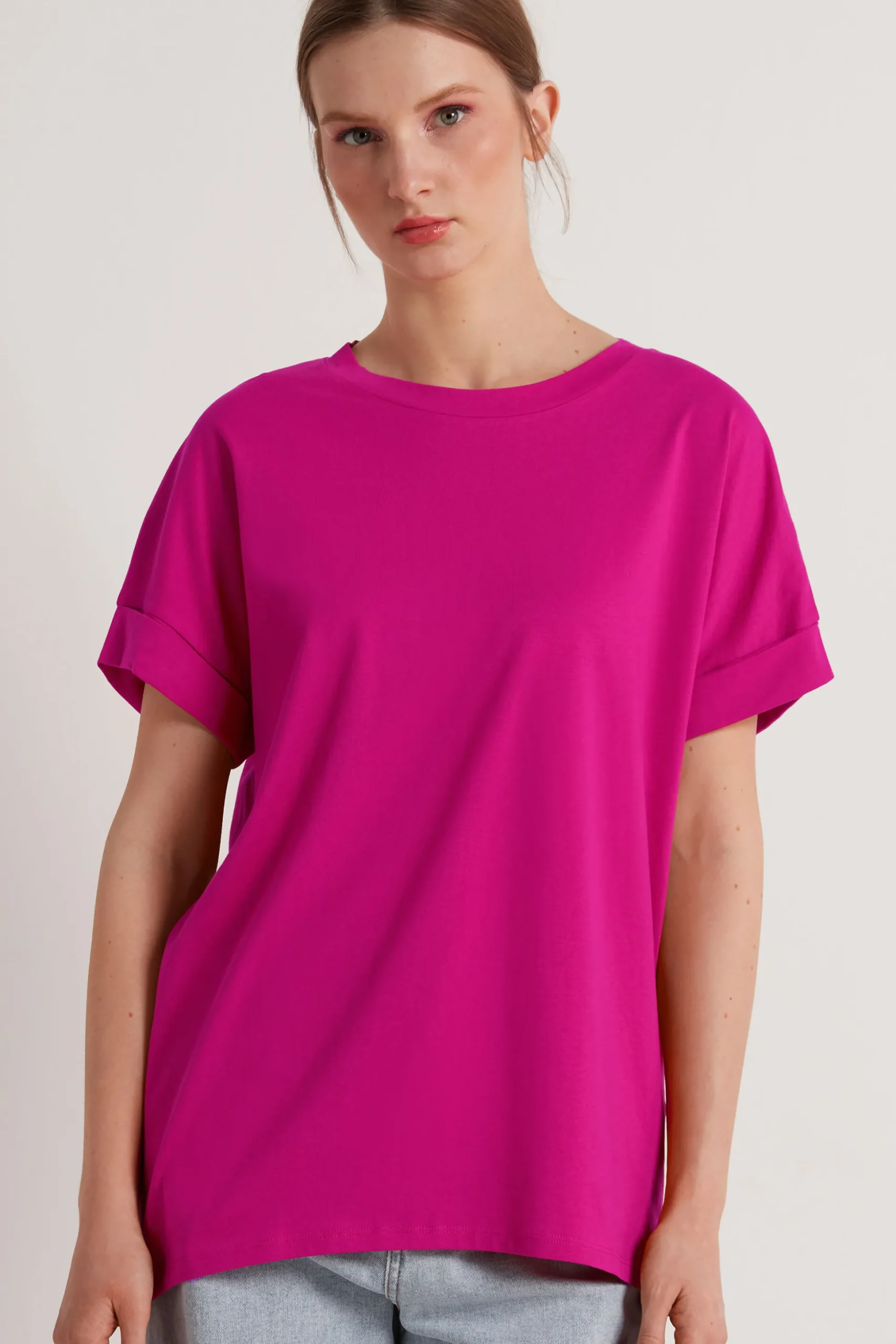 Turned-Up Kimono Sleeve Cotton T-Shirt - Short-Sleeved Tops - Women | Tezenis