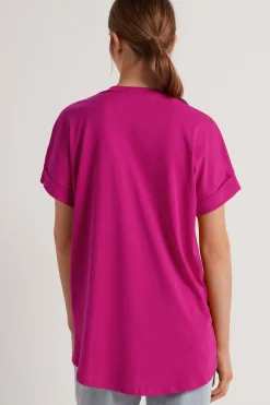 Turned-Up Kimono Sleeve Cotton T-Shirt - Short-Sleeved Tops - Women | Tezenis