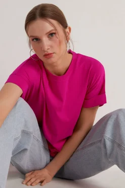 Turned-Up Kimono Sleeve Cotton T-Shirt - Short-Sleeved Tops - Women | Tezenis
