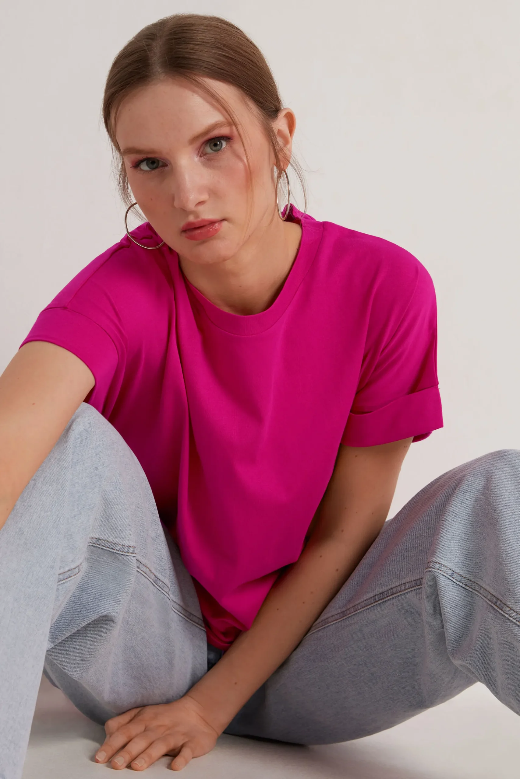 Turned-Up Kimono Sleeve Cotton T-Shirt - Short-Sleeved Tops - Women | Tezenis