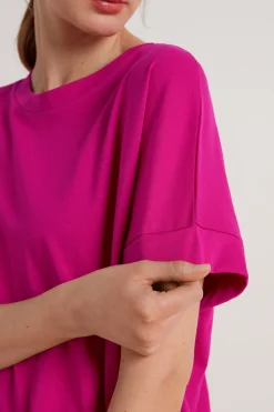 Turned-Up Kimono Sleeve Cotton T-Shirt - Short-Sleeved Tops - Women | Tezenis
