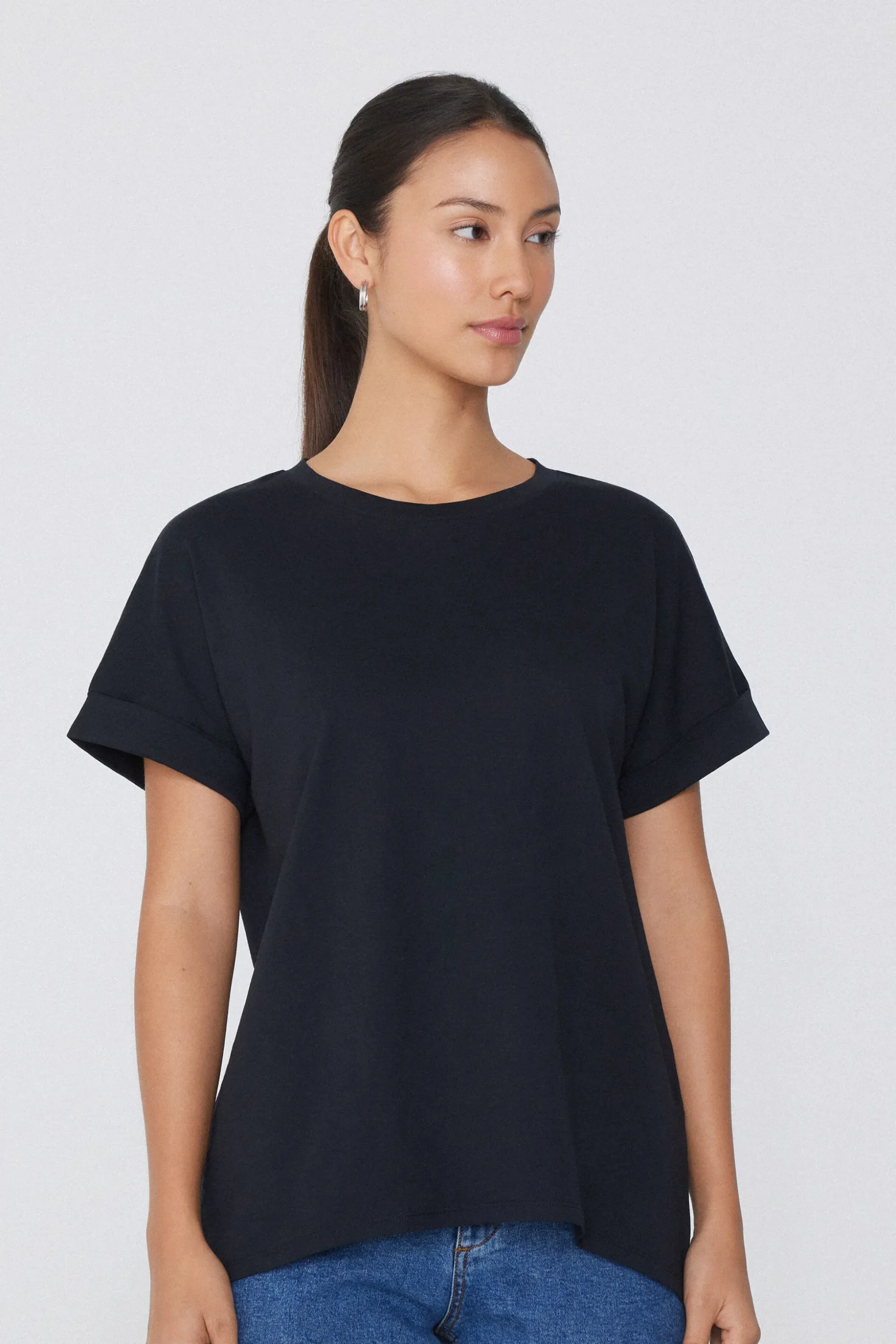 Turned-Up Kimono Sleeve Cotton T-Shirt - Short-Sleeved Tops - Women | Tezenis