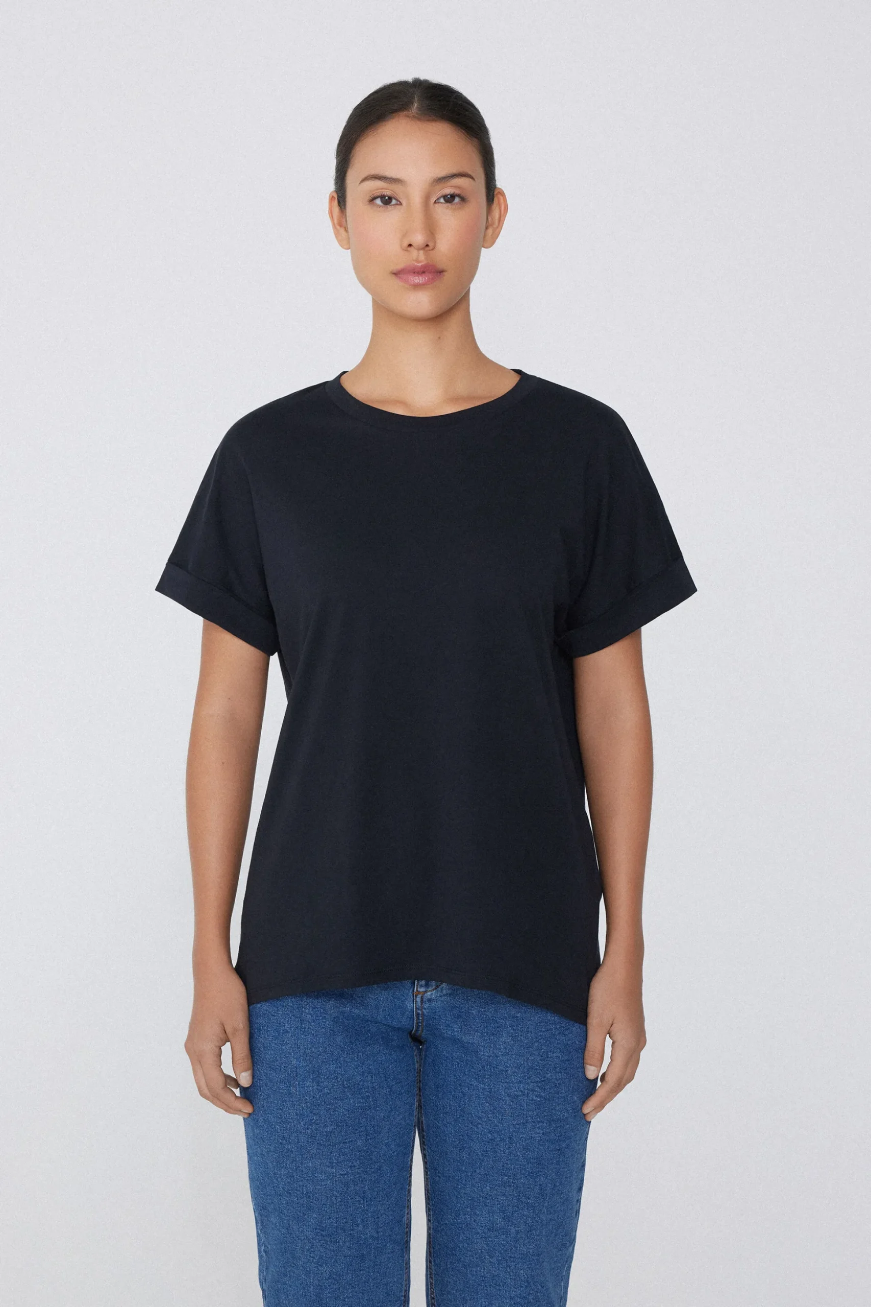 Turned-Up Kimono Sleeve Cotton T-Shirt - Short-Sleeved Tops - Women | Tezenis
