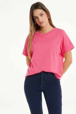 Turned-Up Kimono Sleeve Cotton T-Shirt - Short-Sleeved Tops - Women | Tezenis