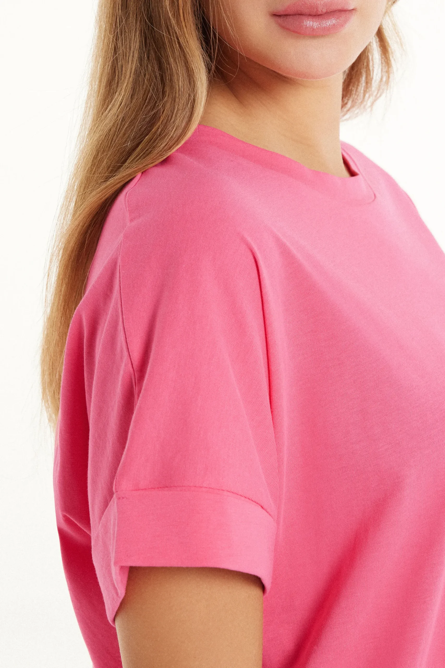 Turned-Up Kimono Sleeve Cotton T-Shirt - Short-Sleeved Tops - Women | Tezenis