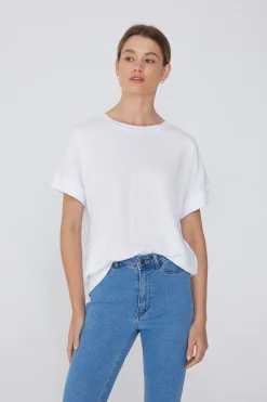 Turned-Up Kimono Sleeve Cotton T-Shirt - Short-Sleeved Tops - Women | Tezenis