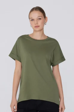Turned-Up Kimono Sleeve Cotton T-Shirt - Short-Sleeved Tops - Women | Tezenis
