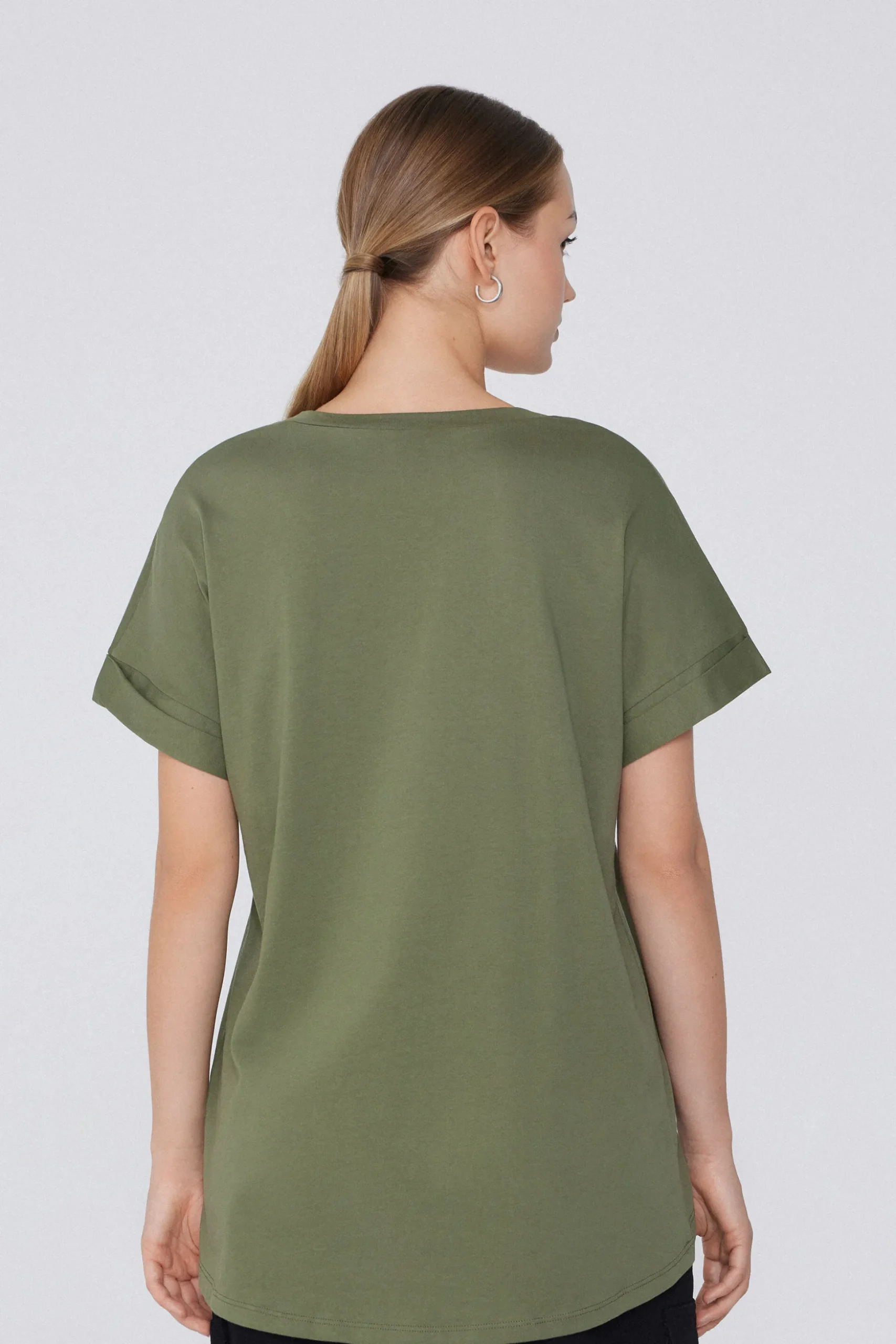 Turned-Up Kimono Sleeve Cotton T-Shirt - Short-Sleeved Tops - Women | Tezenis