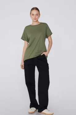 Turned-Up Kimono Sleeve Cotton T-Shirt - Short-Sleeved Tops - Women | Tezenis