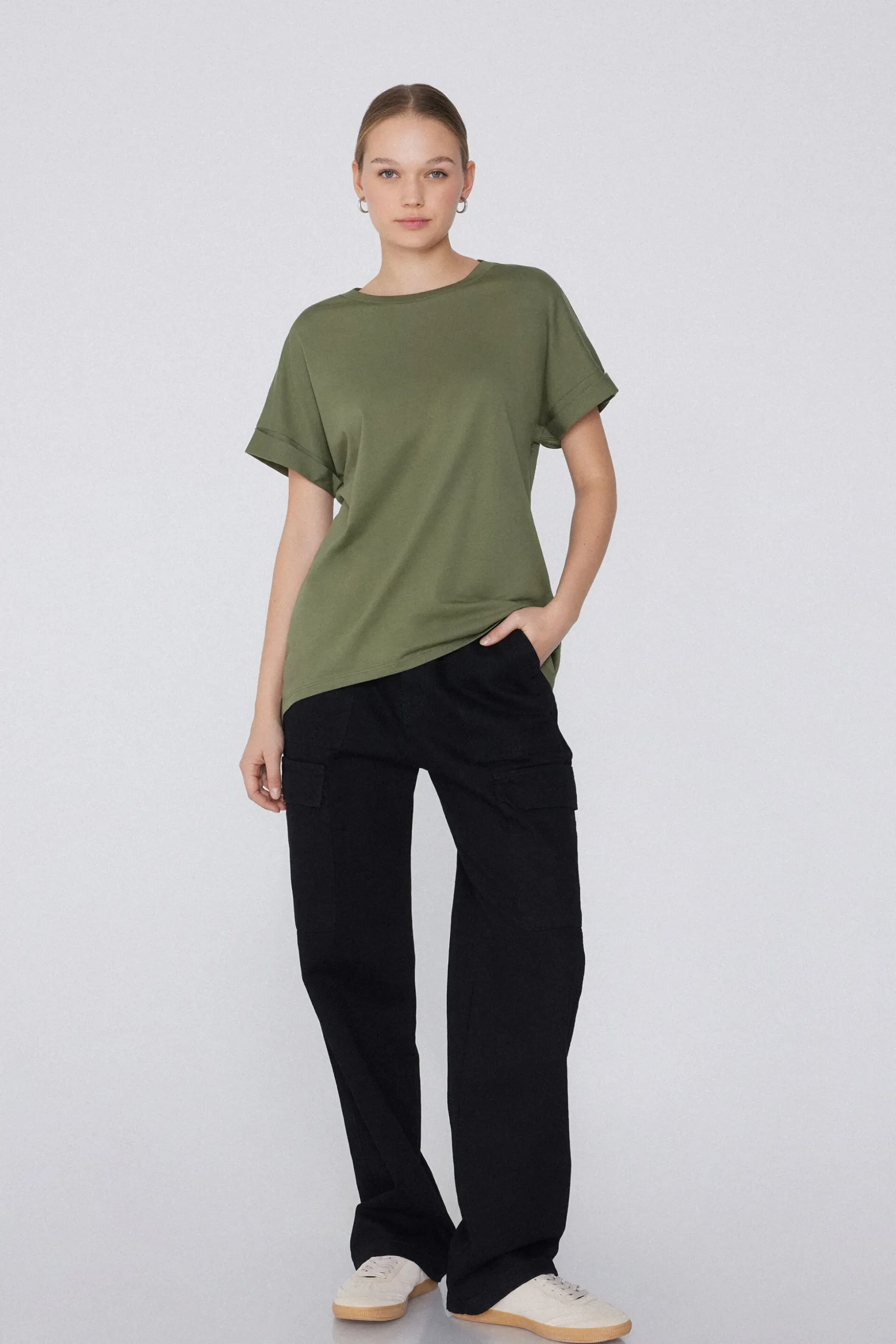 Turned-Up Kimono Sleeve Cotton T-Shirt - Short-Sleeved Tops - Women | Tezenis