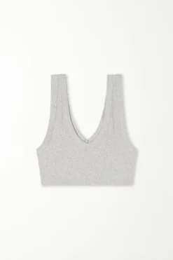 Ultra-Cropped Ribbed Cotton V-Neck Top - Tank Tops - Women | Tezenis