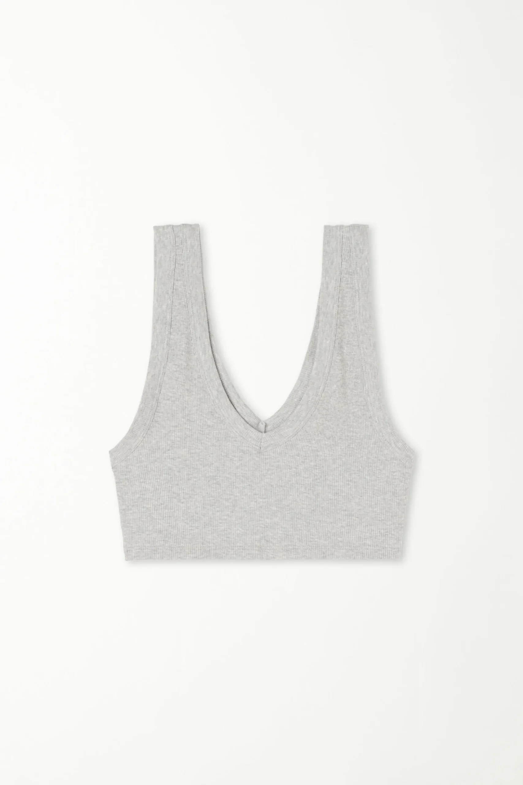 Ultra-Cropped Ribbed Cotton V-Neck Top - Tank Tops - Women | Tezenis