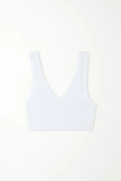Ultra-Cropped Ribbed Cotton V-Neck Top - Tank Tops - Women | Tezenis