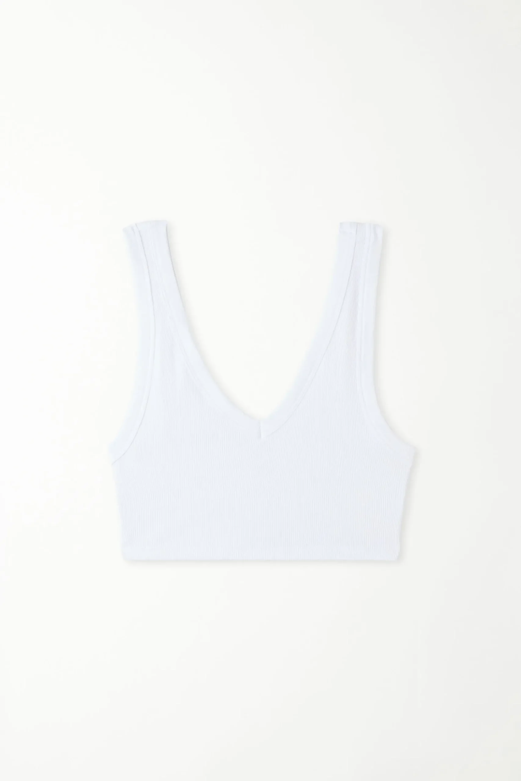 Ultra-Cropped Ribbed Cotton V-Neck Top - Tank Tops - Women | Tezenis