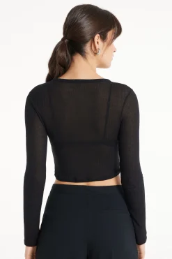 Ultra-Lightweight Long-Sleeved Ribbed Viscose Crop Top - Long-Sleeved Tops - Women | Tezenis