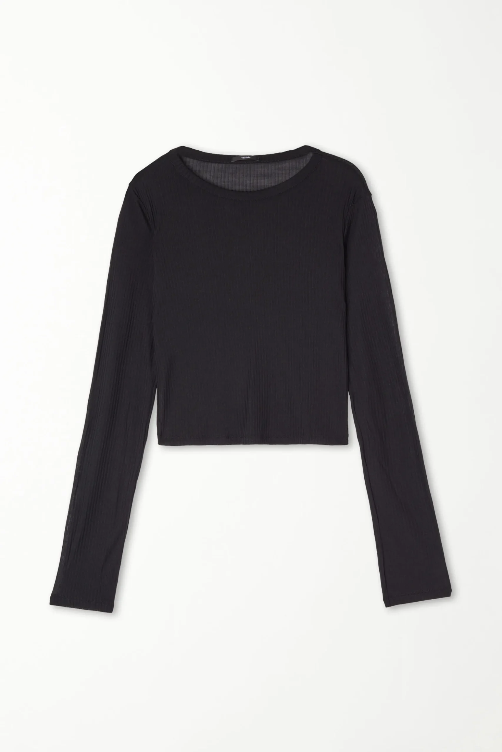 Ultra-Lightweight Long-Sleeved Ribbed Viscose Crop Top - Long-Sleeved Tops - Women | Tezenis