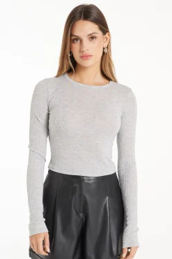 Ultra-Lightweight Long-Sleeved Ribbed Viscose Crop Top - Long-Sleeved Tops - Women | Tezenis