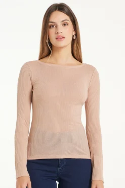 Ultra-Lightweight Long-Sleeved Ribbed Viscose Boat-Neck Top - Long-Sleeved Tops - Women | Tezenis