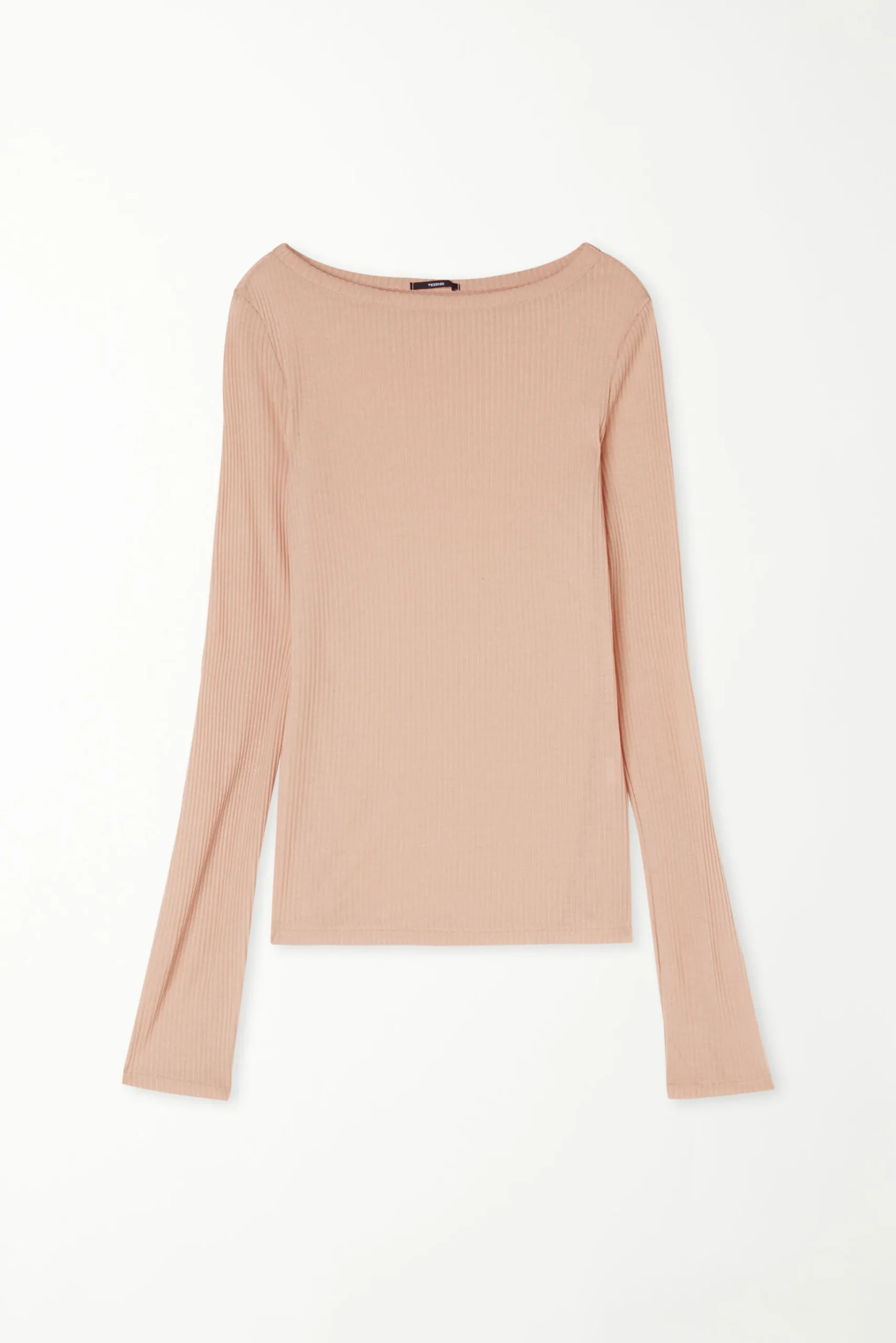 Ultra-Lightweight Long-Sleeved Ribbed Viscose Boat-Neck Top - Long-Sleeved Tops - Women | Tezenis