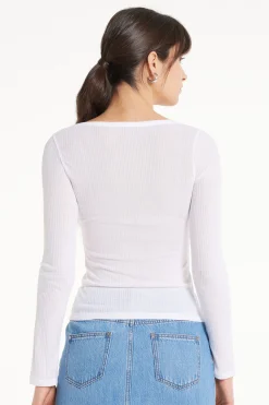 Ultra-Lightweight Long-Sleeved Ribbed Viscose Boat-Neck Top - Long-Sleeved Tops - Women | Tezenis