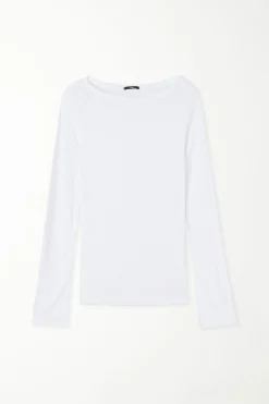 Ultra-Lightweight Long-Sleeved Ribbed Viscose Boat-Neck Top - Long-Sleeved Tops - Women | Tezenis