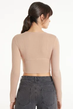 Ultra-Lightweight Long-Sleeved Ribbed Viscose Crop Top - Long-Sleeved Tops - Women | Tezenis