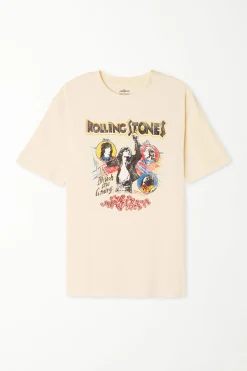 Unisex Cotton T-Shirt With Rolling Stones Print - Short-Sleeved Tops - Women | Tezenis