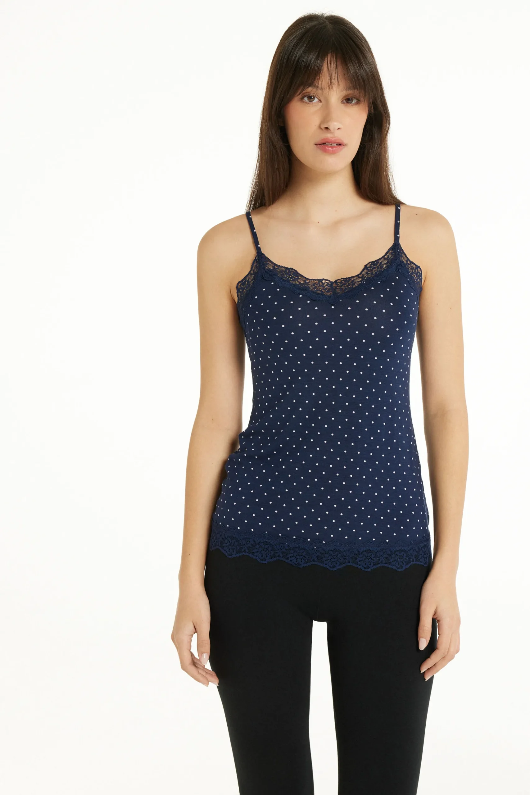 V Neck Tank Top With Lace Insert - Tank Tops - Women | Tezenis