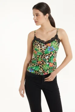 V Neck Tank Top With Lace Insert - Tank Tops - Women | Tezenis