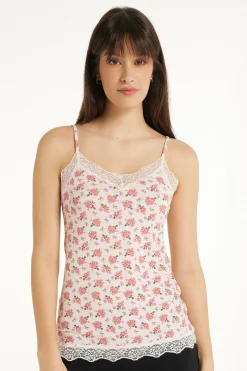 V Neck Tank Top With Lace Insert - Tank Tops - Women | Tezenis