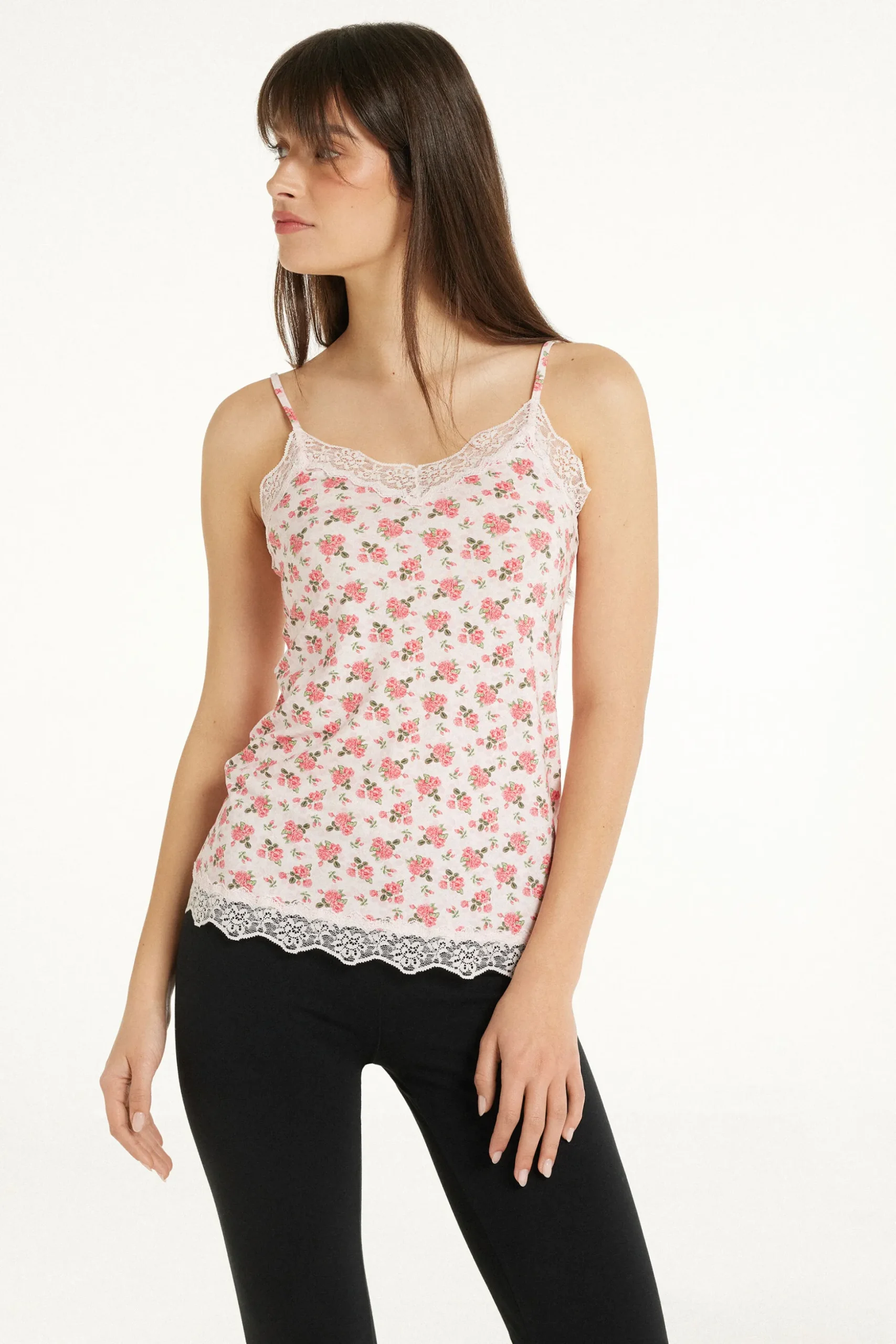 V Neck Tank Top With Lace Insert - Tank Tops - Women | Tezenis
