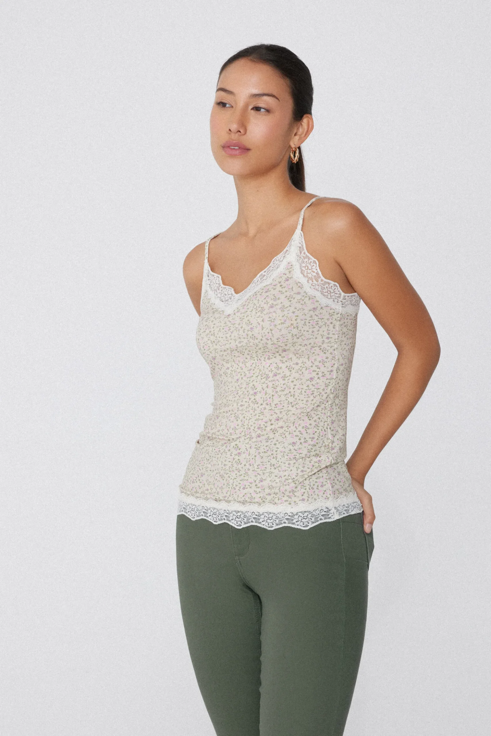 V Neck Tank Top With Lace Insert - Tank Tops - Women | Tezenis