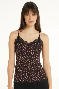 V Neck Tank Top With Lace Insert - Tank Tops - Women | Tezenis